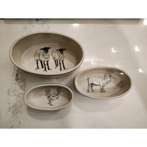 Creative Co-op M Chad Barrett Sheep Pig Rooster Bowl Farmhouse Nesting Ramekins